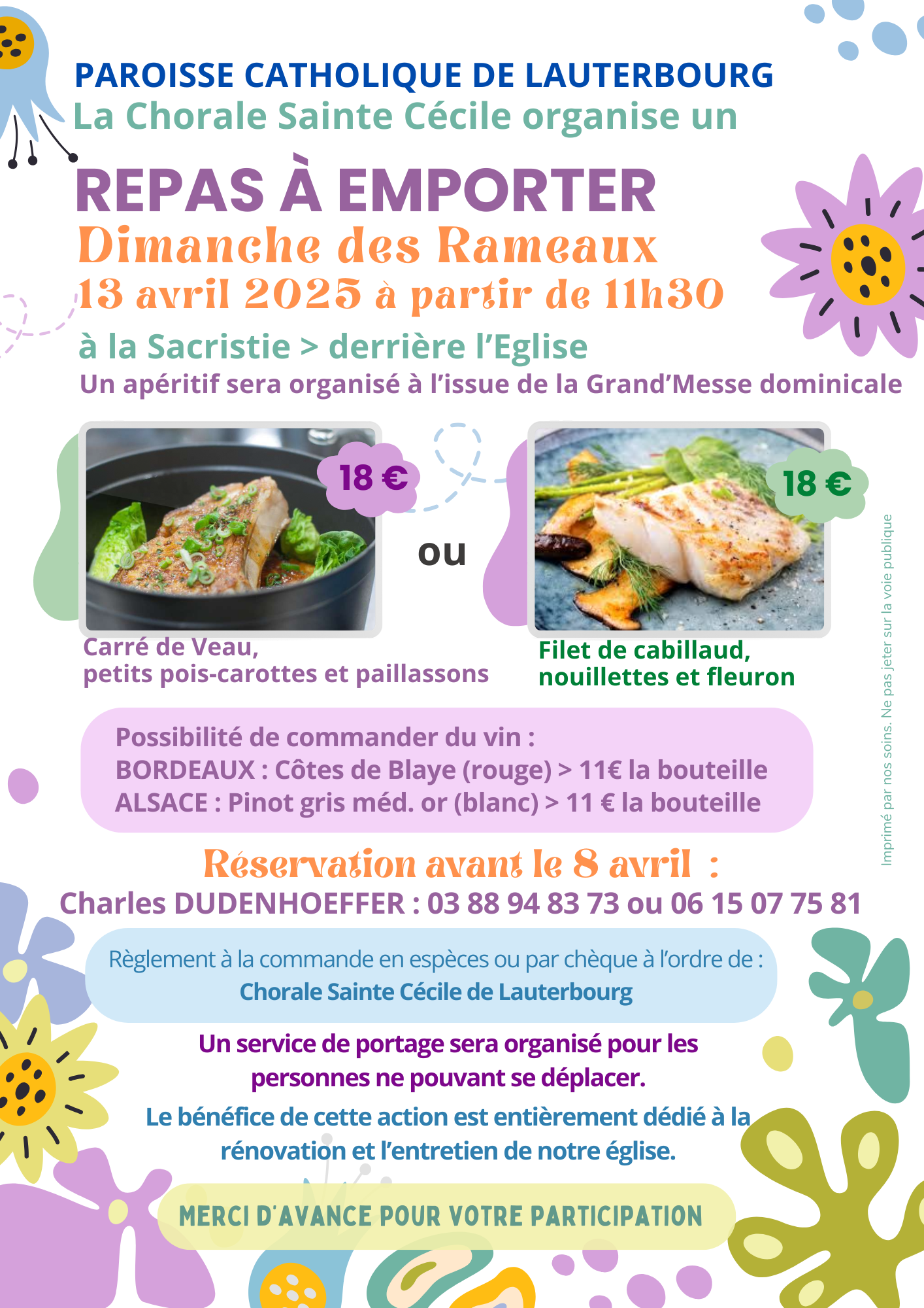 Repas à emporter Chorale Sainte Cécile